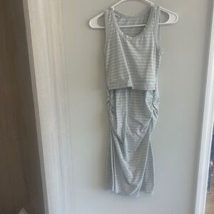 Latched Mama XS Striped Tank Dress Ruched Maternity‎ Nursing Casual Blue